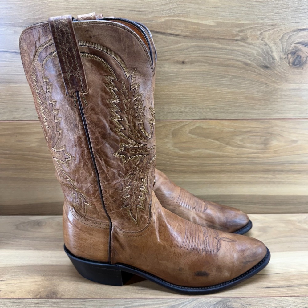 Lucchese Crayton 1883 Vintage Cowboy Boots Mens 10.5 D Tan Leather Western Rodeo
